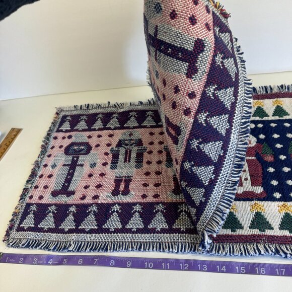 Vtg‎ Woven Christmas Holiday Table Runner Fringe Nutcracker Santa Soldier Rustic - Picture 9 of 10